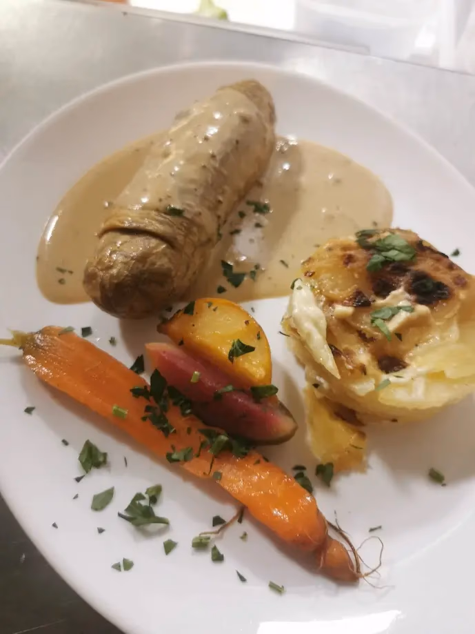 Andouillette with mustard — a Lyon classic